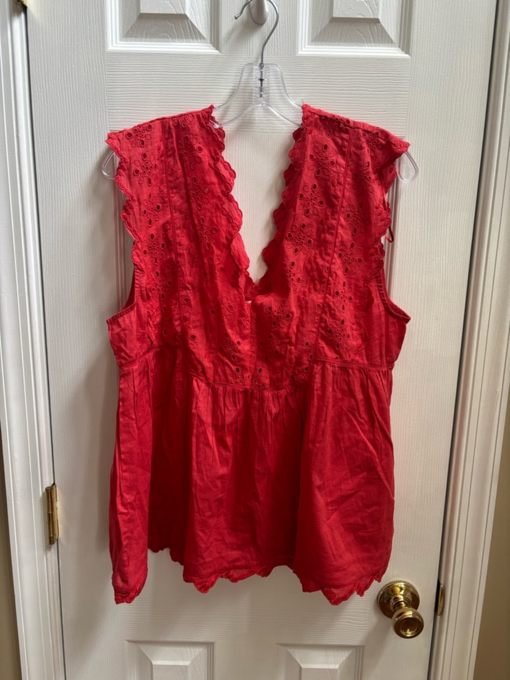 Lucky Brand Coral (NOT WHITE) Eyelet Cap-Sleeve Cotton Peasant Top, Size L, NWT - Picture 5 of 6